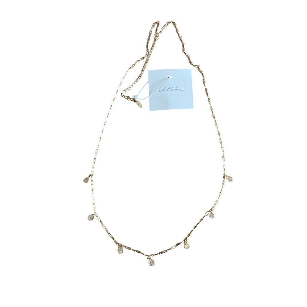 Ettika Delicate Gold Tone Dainty Chain Necklace With Textured Teardrop Charms